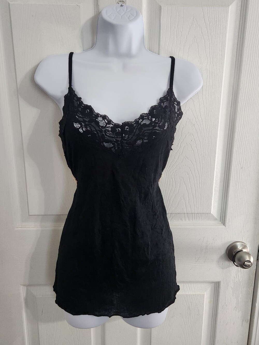 Black lacey stretchy crinkle cami y2k whimsigoth fairy grunge punk coquette 1x